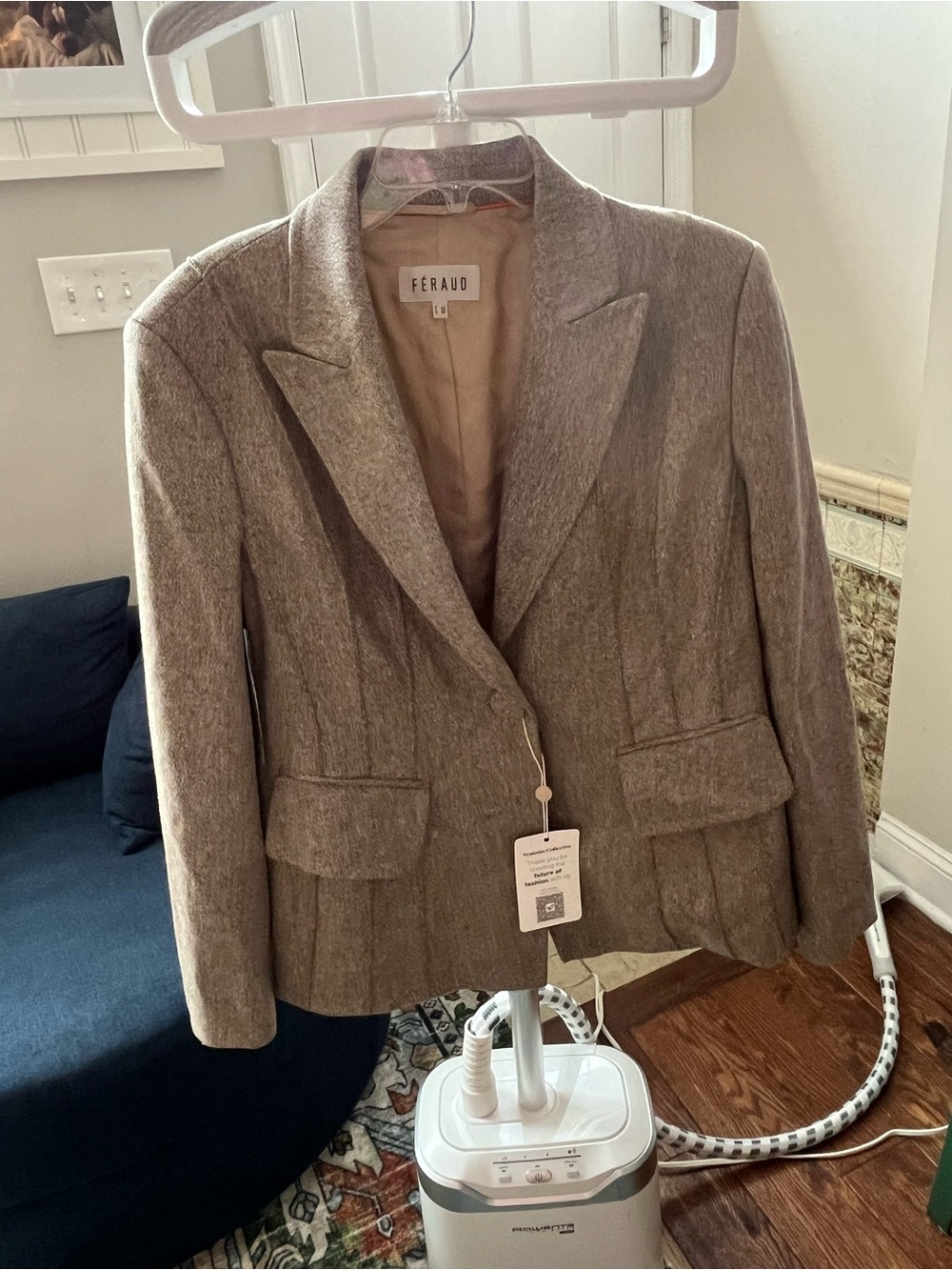 Louis Feraud Taupe Wool-Blend Tailored Blazer